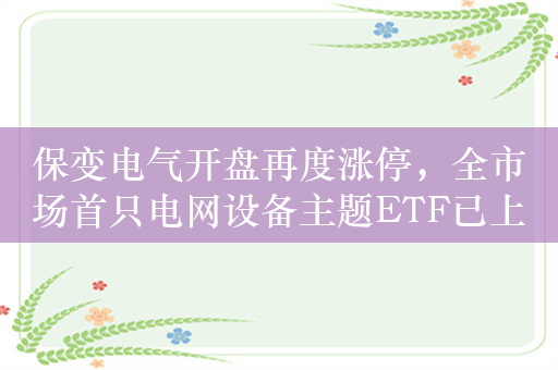 保变电气开盘再度涨停，全市场首只电网设备主题ETF已上市