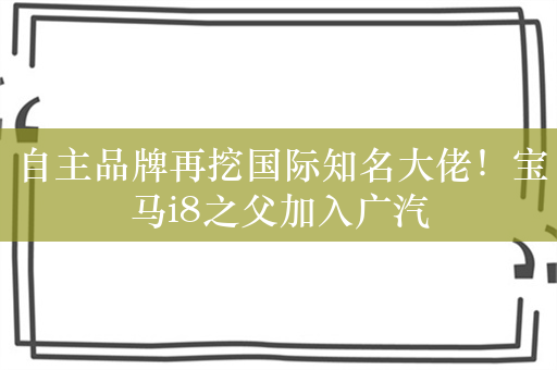 自主品牌再挖国际知名大佬！宝马i8之父加入广汽