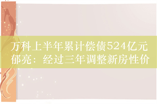 万科上半年累计偿债524亿元 郁亮：经过三年调整新房性价比在提升