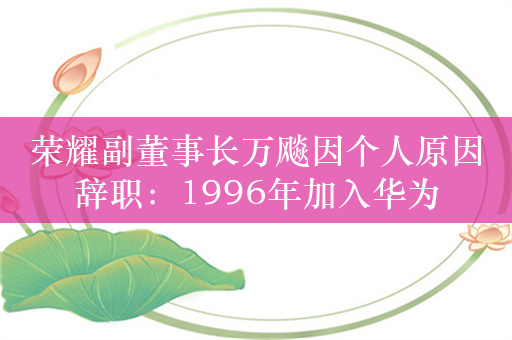 荣耀副董事长万飚因个人原因辞职：1996年加入华为