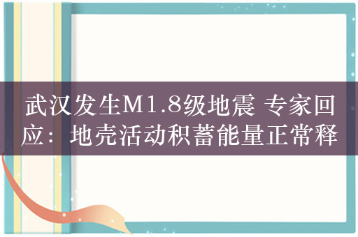 武汉发生M1.8级地震 专家回应：地壳活动积蓄能量正常释放