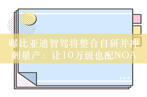 曝比亚迪智驾将整合自研并冲刺量产：让10万级也配NOA