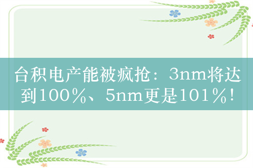 台积电产能被疯抢：3nm将达到100％、5nm更是101％！