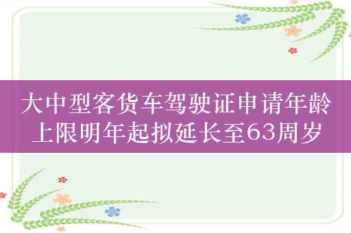 大中型客货车驾驶证申请年龄上限明年起拟延长至63周岁