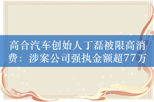 高合汽车创始人丁磊被限高消费：涉案公司强执金额超77万元