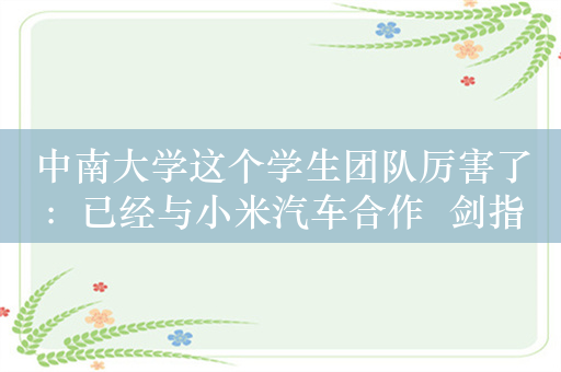 中南大学这个学生团队厉害了：已经与小米汽车合作  剑指5年营收破7千万