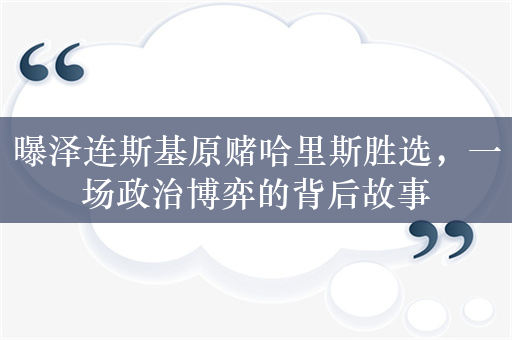 曝泽连斯基原赌哈里斯胜选，一场政治博弈的背后故事