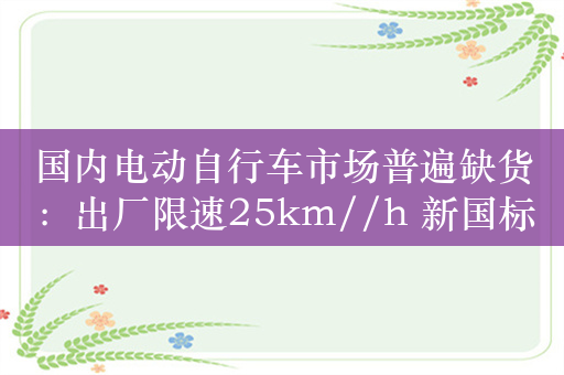 国内电动自行车市场普遍缺货：出厂限速25km//h 新国标认证要时间