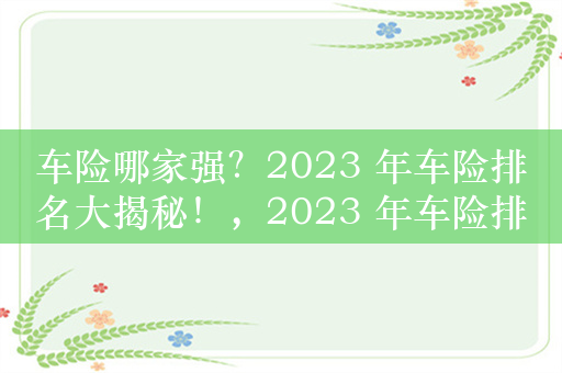 车险哪家强？2023 年车险排名大揭秘！，2023 年车险排名大揭秘，哪家更强？