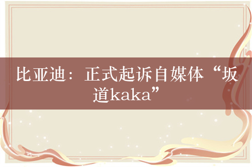 比亚迪：正式起诉自媒体“坂道kaka”