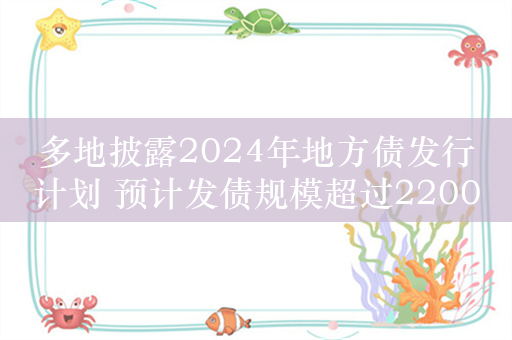 多地披露2024年地方债发行计划 预计发债规模超过2200亿元