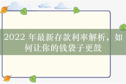 2022 年最新存款利率解析，如何让你的钱袋子更鼓