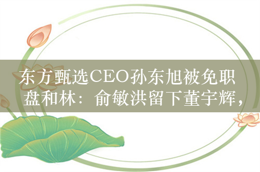 东方甄选CEO孙东旭被免职  盘和林：俞敏洪留下董宇辉，踢走CEO是对的