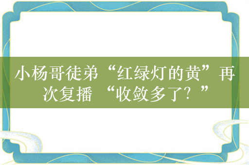 小杨哥徒弟“红绿灯的黄”再次复播 “收敛多了？”