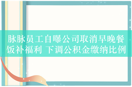 脉脉员工自曝公司取消早晚餐饭补福利 下调公积金缴纳比例至5%