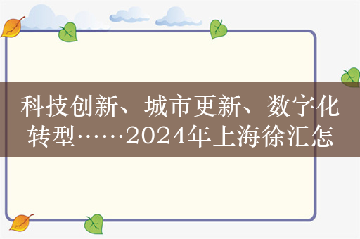 科技创新、城市更新、数字化转型……2024年上海徐汇怎么干？