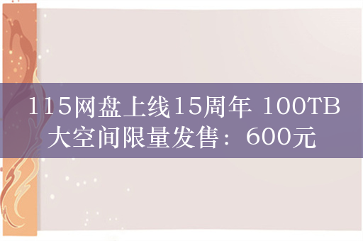 115网盘上线15周年 100TB大空间限量发售：600元