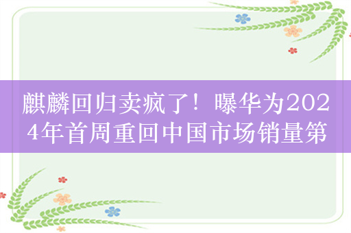 麒麟回归卖疯了！曝华为2024年首周重回中国市场销量第一：份额逼近20% 